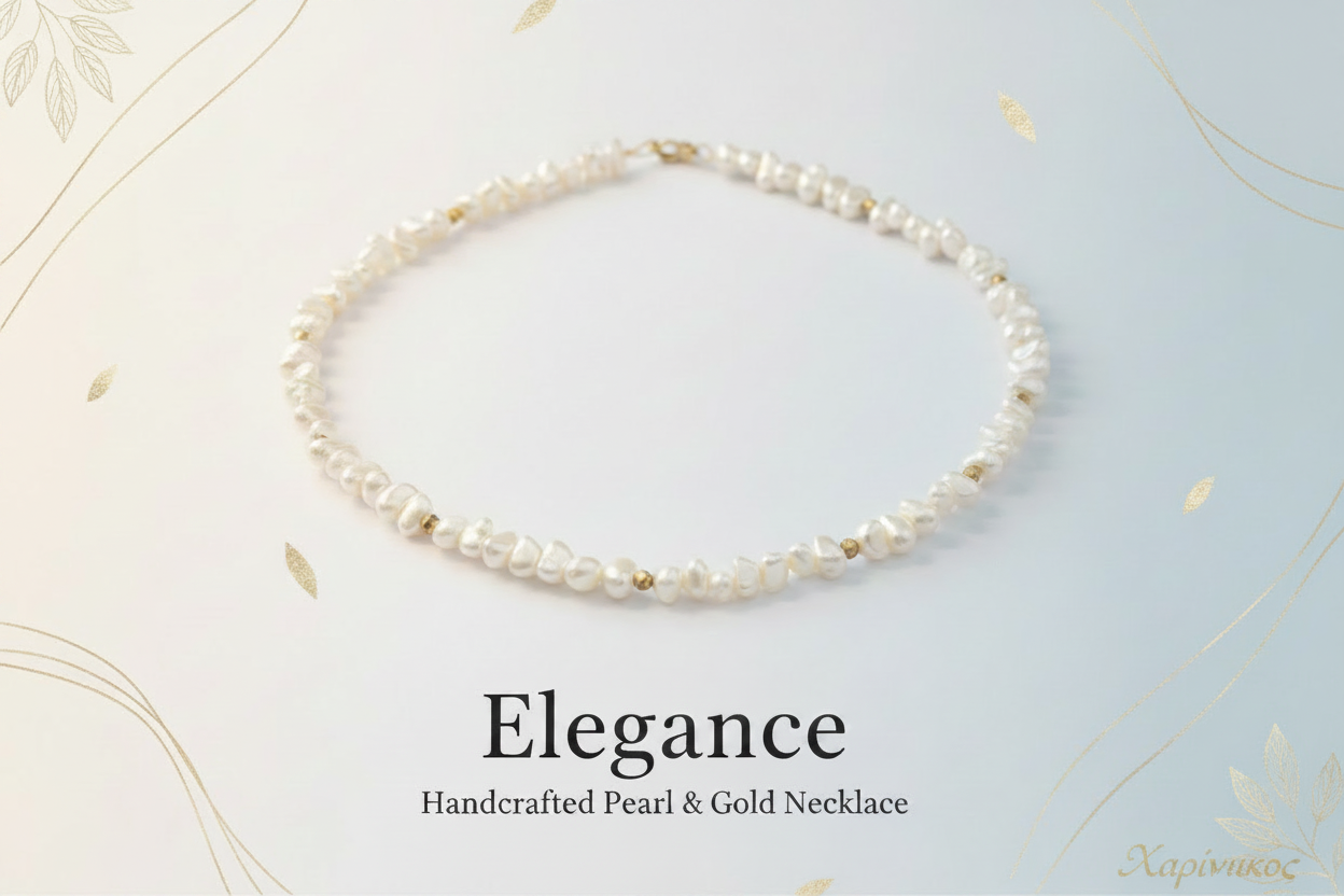 Elegance – Handcrafted Pearl & Gold Necklace