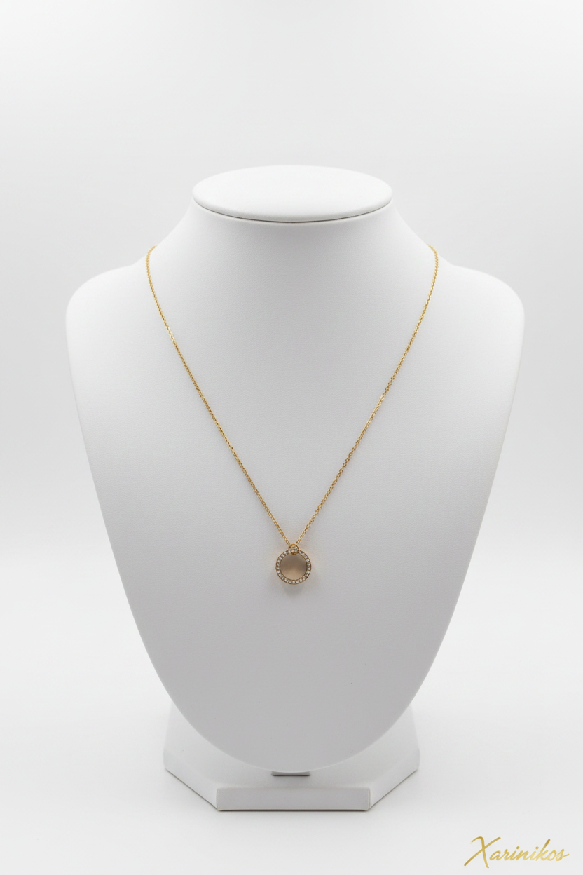 Rhinestone Circle Gold Necklace σε λαιμουδιέρα