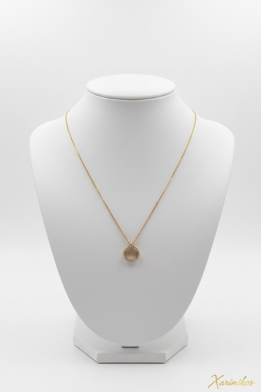 Rhinestone Circle Gold Necklace σε λαιμουδιέρα