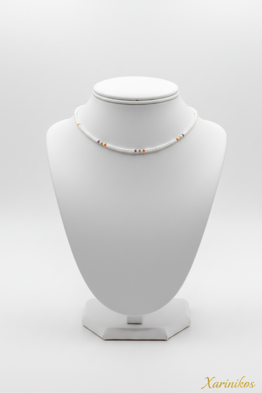 White Rainbow Seed Bead Choker on jewelry display